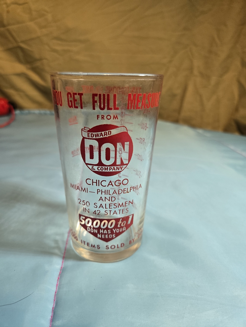 Edward Don & Company Vintage Branded Drinking Glass - Red Print